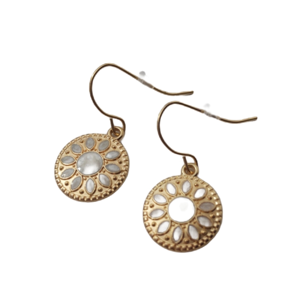 Iridescent Enamel Gold Coin Earrings